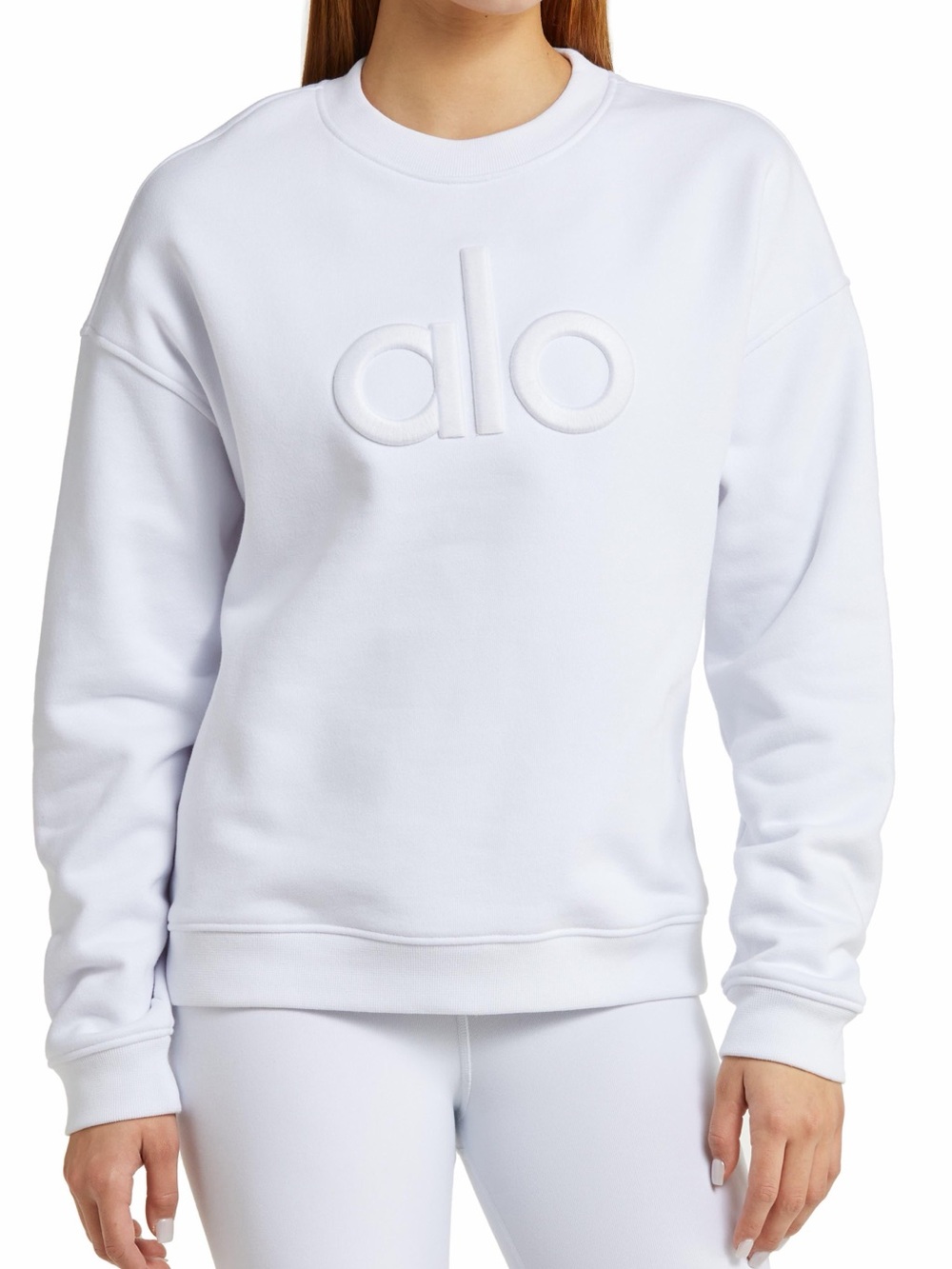 ALO Yoga White Embossed Logo Crewneck Sweatshirt